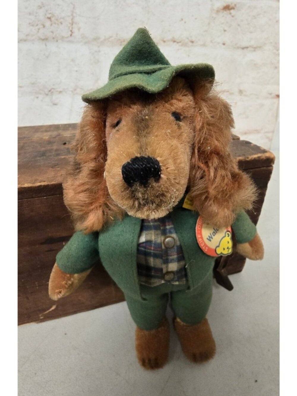 Vintage Steiff Waldili Hunter Dog Plush Toy Original Tags Attached 9.5"